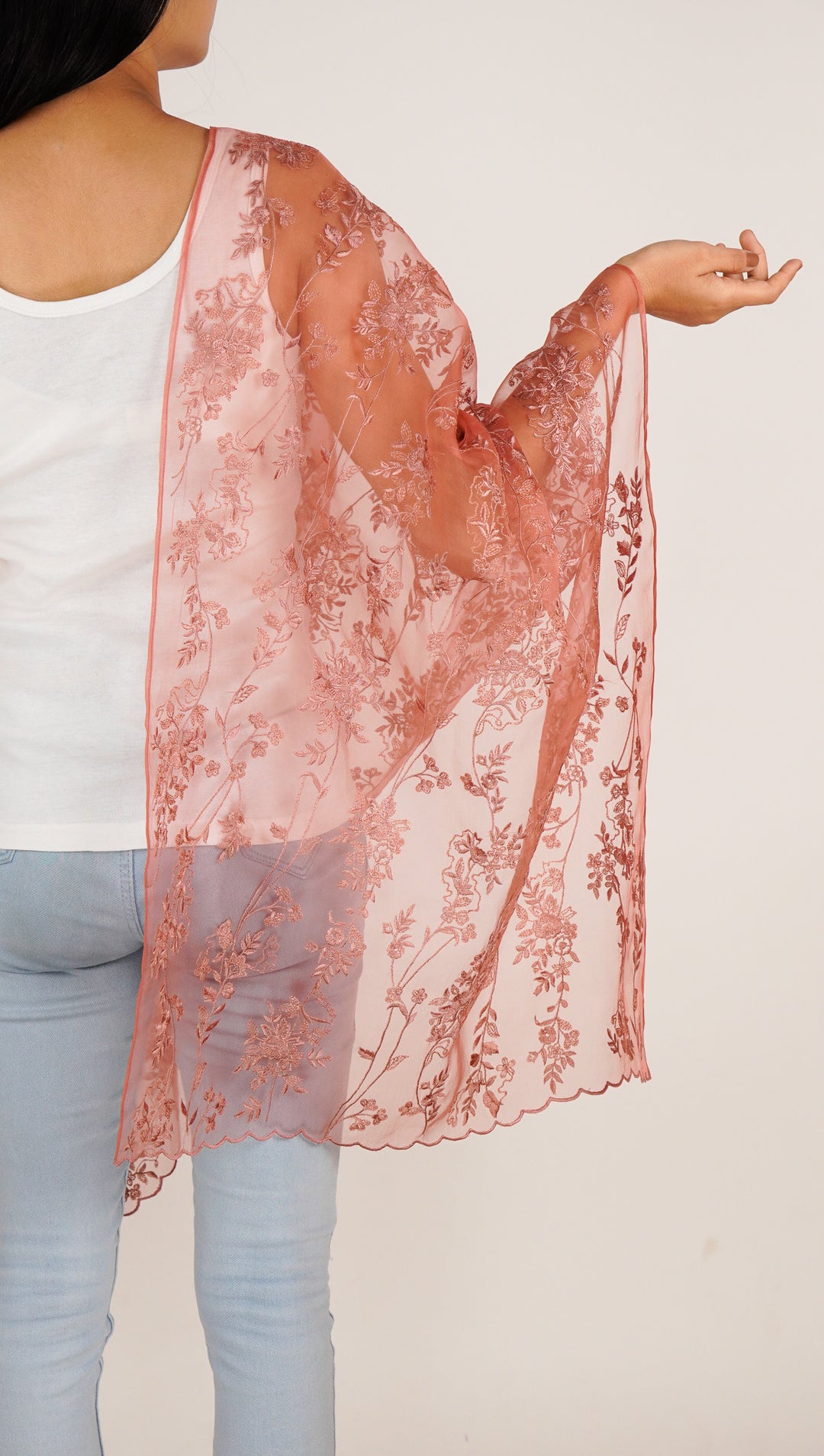 Isabella Embroidered Stole on Rust Silk Organza