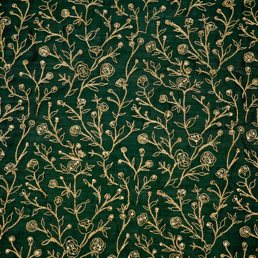 Aseel Jaal on Bottole Green Silk Chanderi Embroidered Fabric