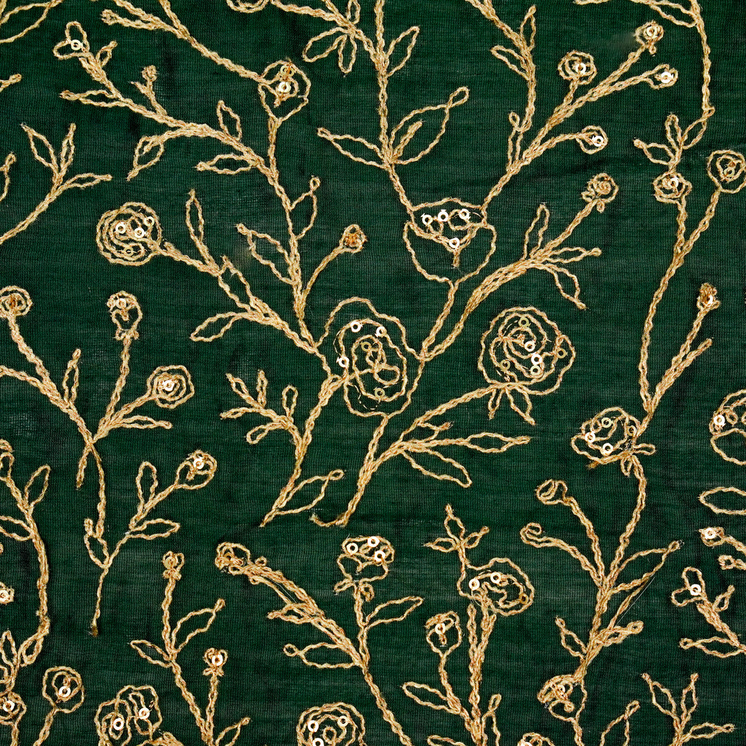 Aseel Jaal on Bottole Green Silk Chanderi Embroidered Fabric