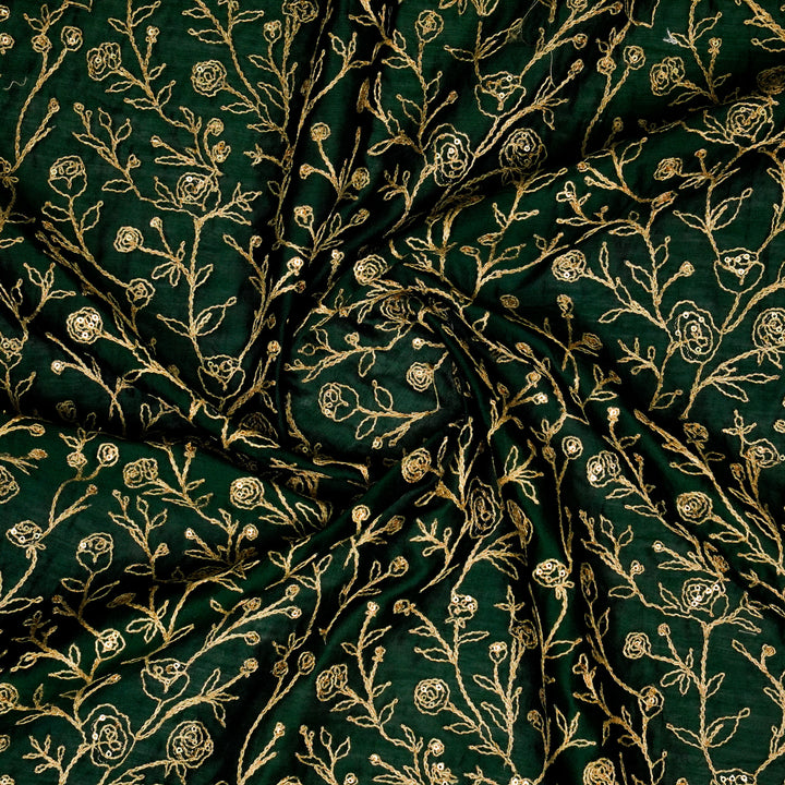 Aseel Jaal on Bottole Green Silk Chanderi Embroidered Fabric