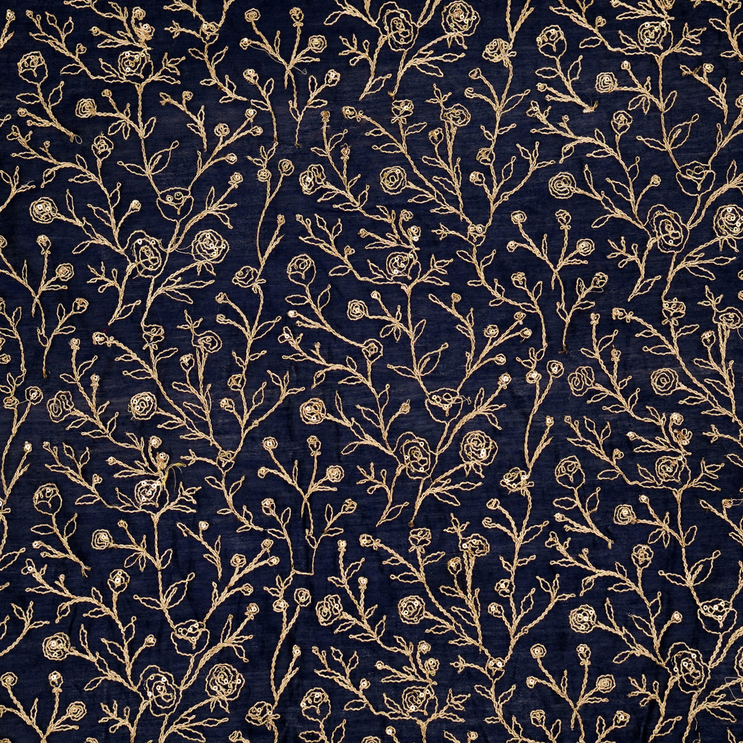 Aseel Jaal on Navy Blue Silk Chanderi Embroidered Fabric