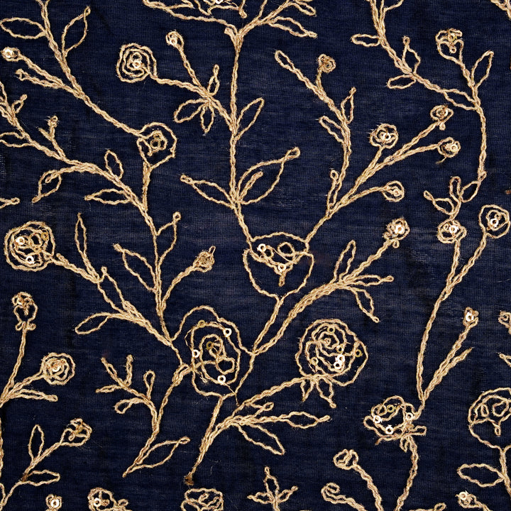 Aseel Jaal on Navy Blue Silk Chanderi Embroidered Fabric