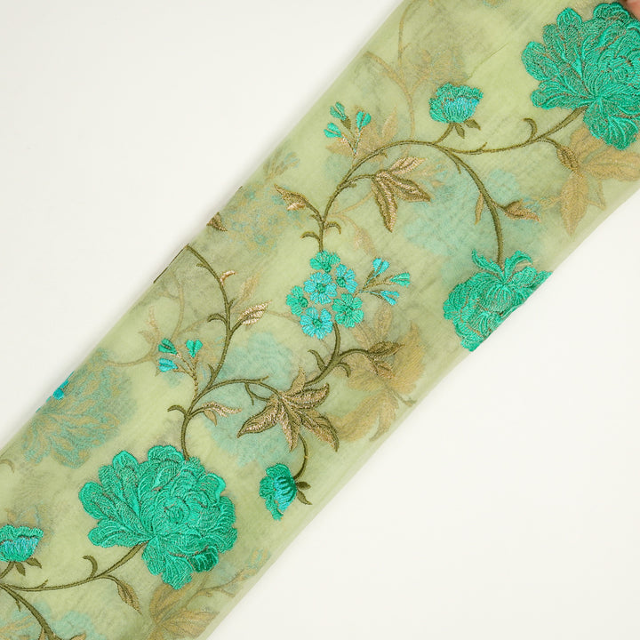 Jamila Floral Jaal on Pista Green Silk Organza Embroidered Fabric