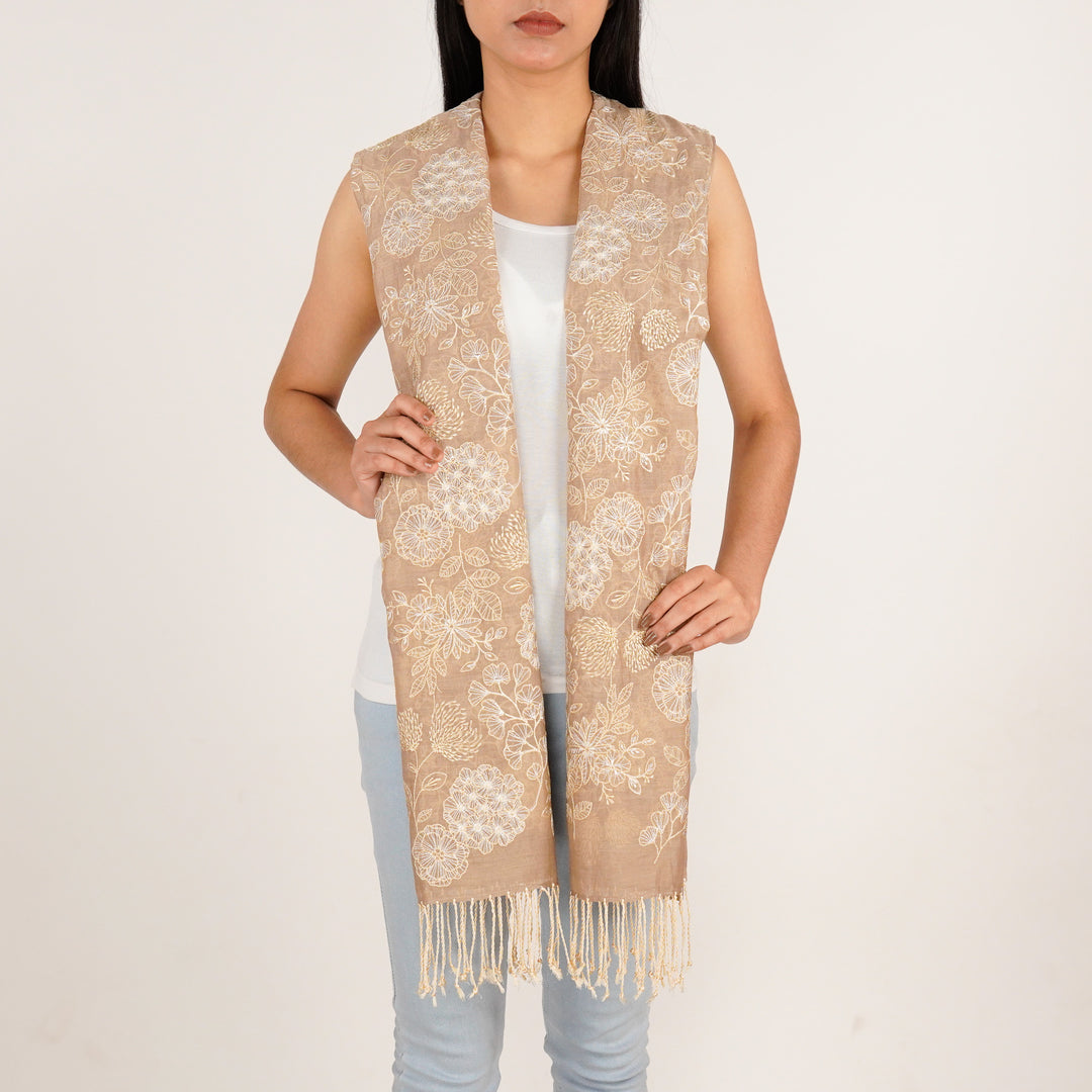 Ava Embroidered Stole on Chiku Cotton Silk