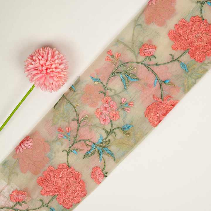 Jamila Floral Jaal on Cream Silk Organza Embroidered Fabric