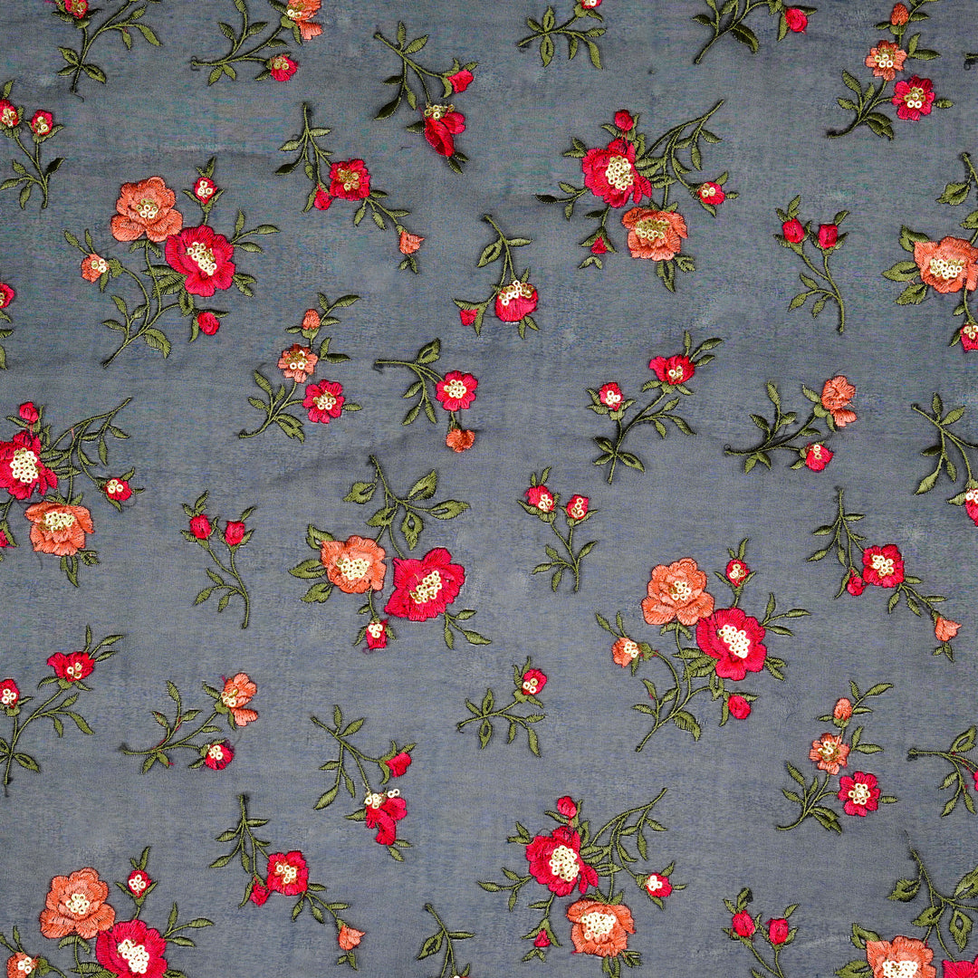 Zahira Buta on Navy Blue Silk Organza Embroidered Fabric