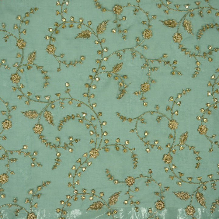 Bottle Green Silk Organza Atiya Jaal Embroidered Fabric