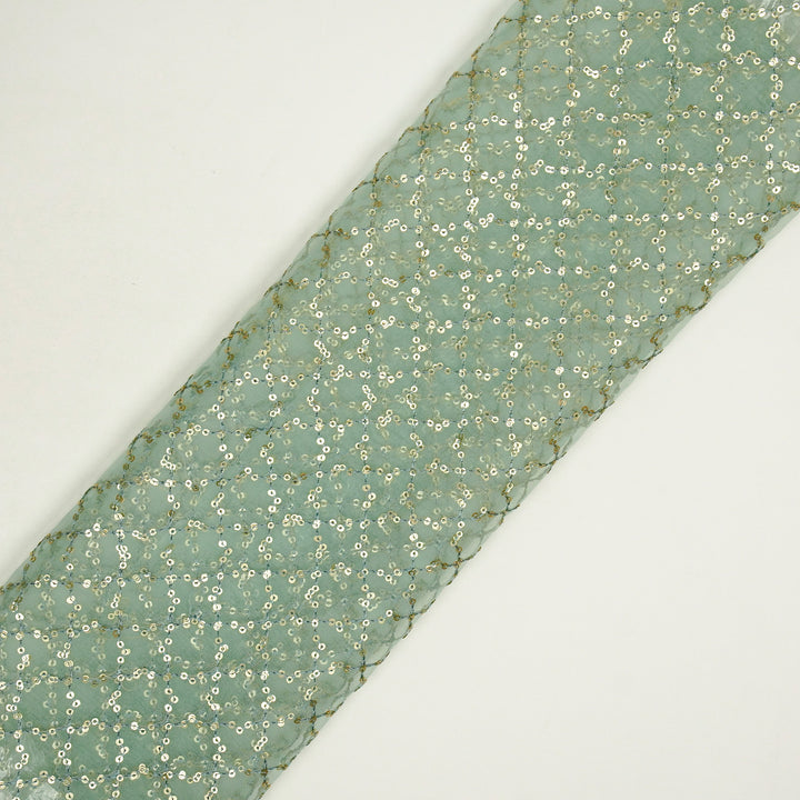 Gehena Sequins Jaal on Sea Green Silk Organza Embroidered Fabric