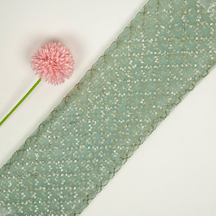 Gehena Sequins Jaal on Sea Green Silk Organza Embroidered Fabric
