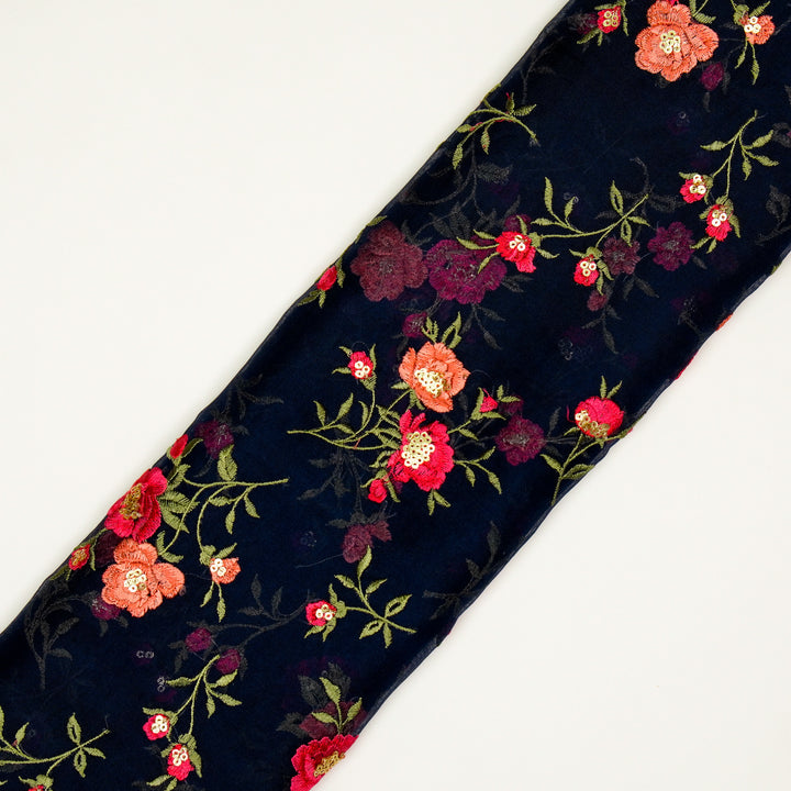 Zahira Buta on Navy Blue Silk Organza Embroidered Fabric