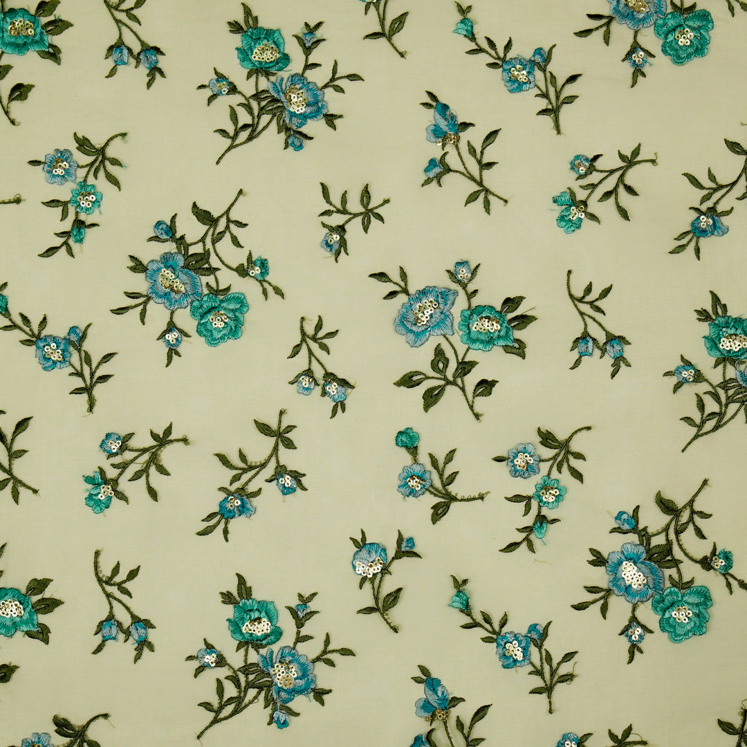 Zahira Buta on Lemon Silk Organza Embroidered Fabric