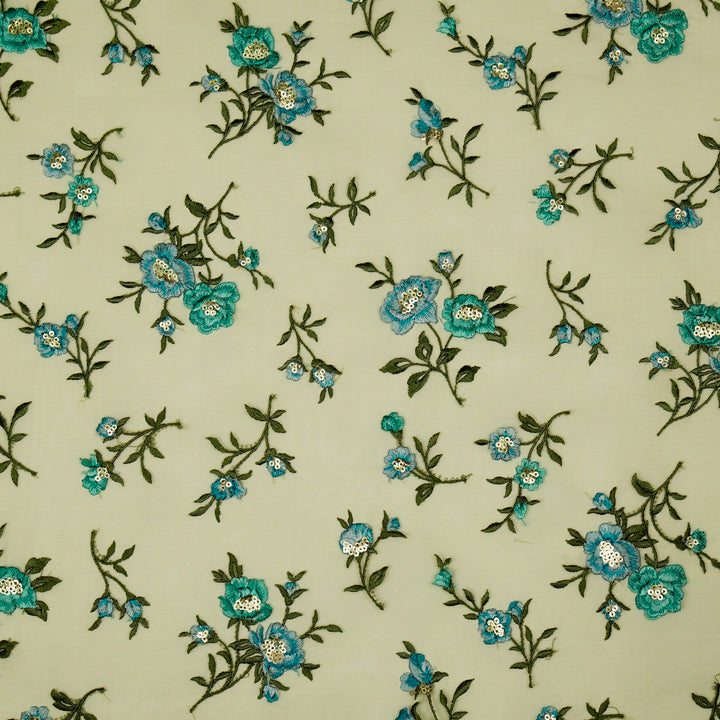 Zahira Buta on Lemon Silk Organza Embroidered Fabric