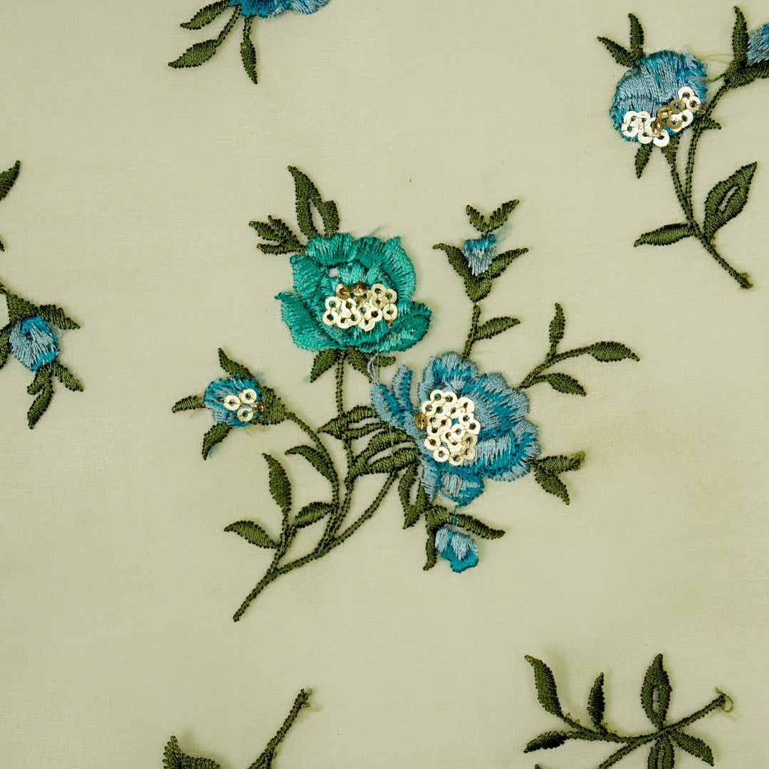 Zahira Buta on Lemon Silk Organza Embroidered Fabric