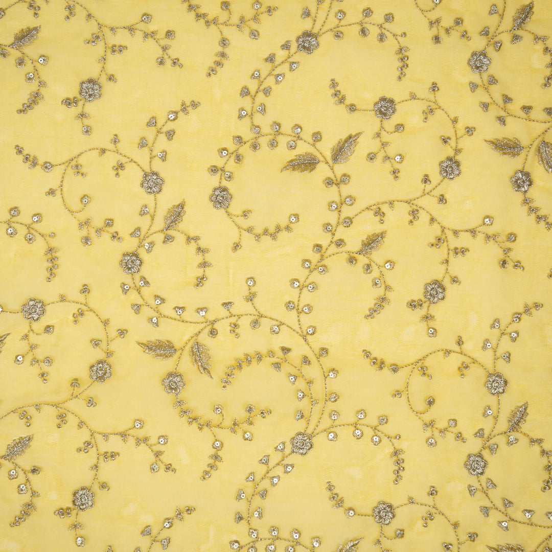 Gold Silk Organza Atiya Jaal Embroidered Fabric