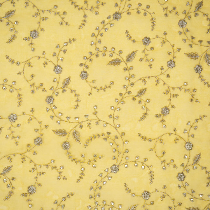 Gold Silk Organza Atiya Jaal Embroidered Fabric