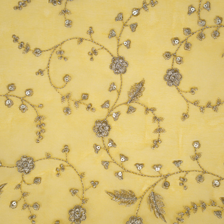 Gold Silk Organza Atiya Jaal Embroidered Fabric