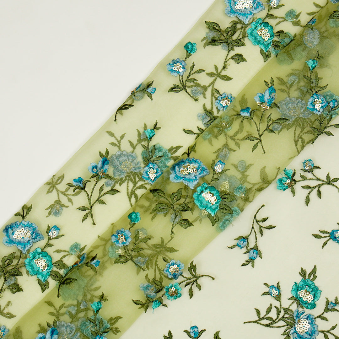 Zahira Buta on Lemon Silk Organza Embroidered Fabric
