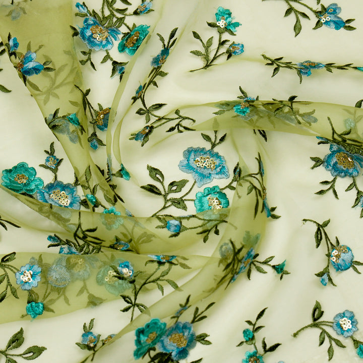Zahira Buta on Lemon Silk Organza Embroidered Fabric