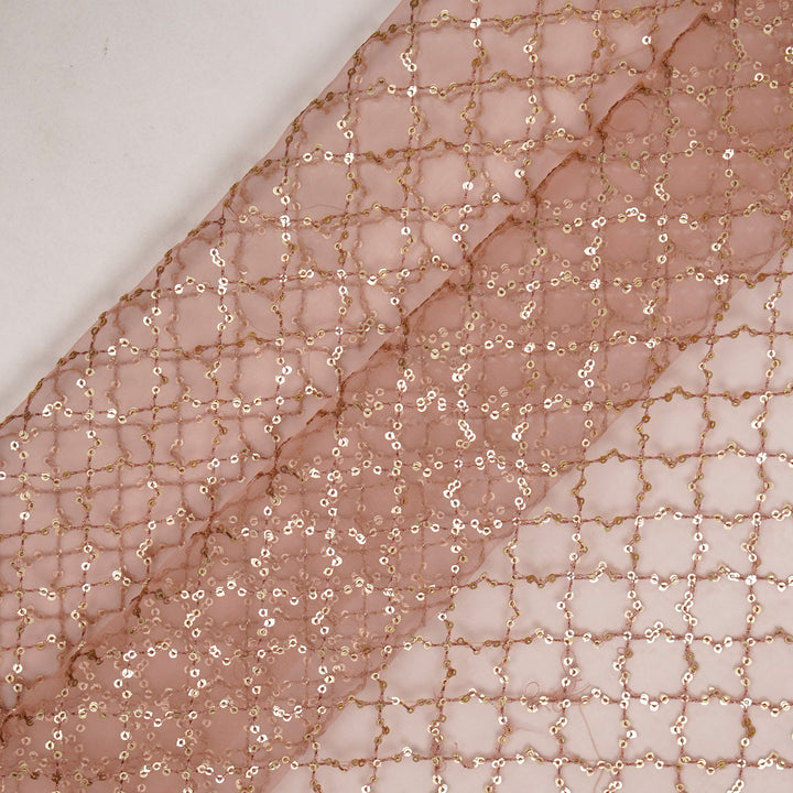 Gehena Sequins Jaal on Light Peach Silk Organza Embroidered Fabric