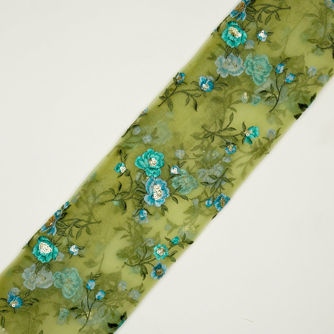 Zahira Buta on Lemon Silk Organza Embroidered Fabric