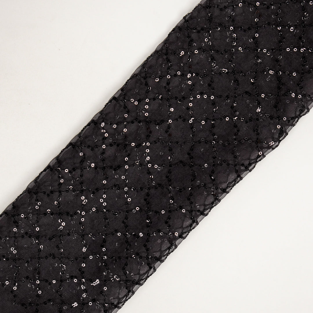 Gehena Sequins Jaal on Black Silk Organza Embroidered Fabric