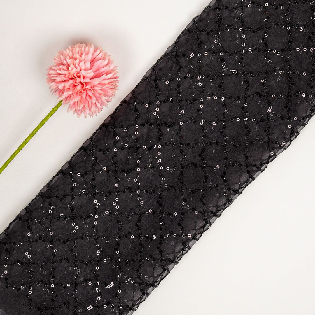 Gehena Sequins Jaal on Black Imported Silk Organza Embroidered