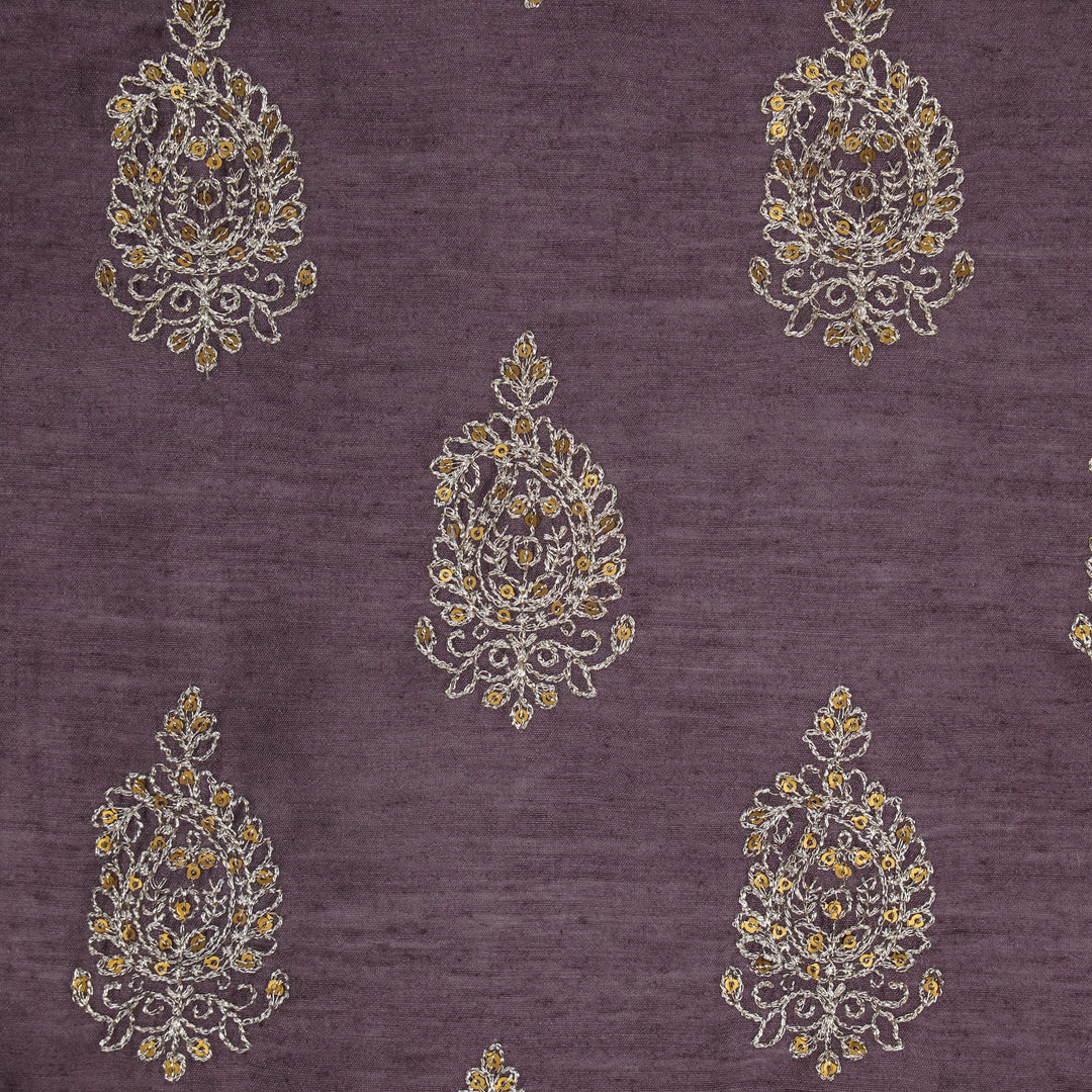 Chaitali Buta on Deep Mauve Munga Silk Embroidered Fabric