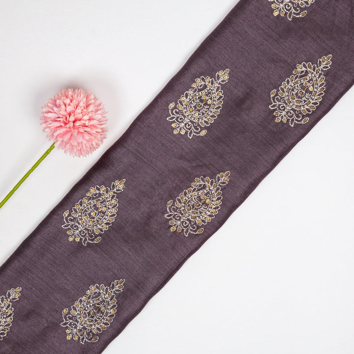 Chaitali Buta on Deep Mauve Munga Silk Embroidered Fabric