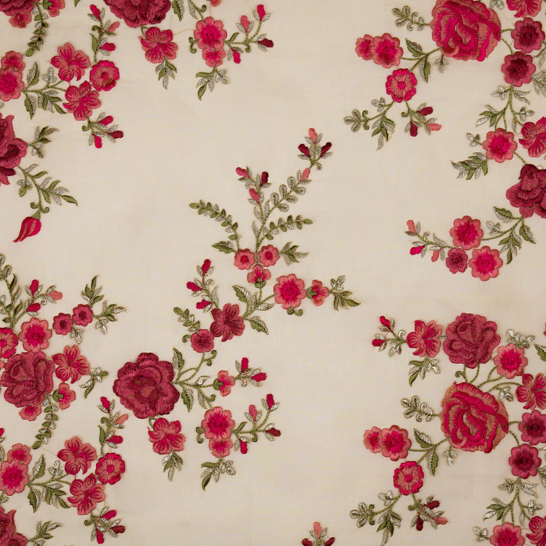 Mahaara Jaal on Peach Silk Organza Embroidered Fabric