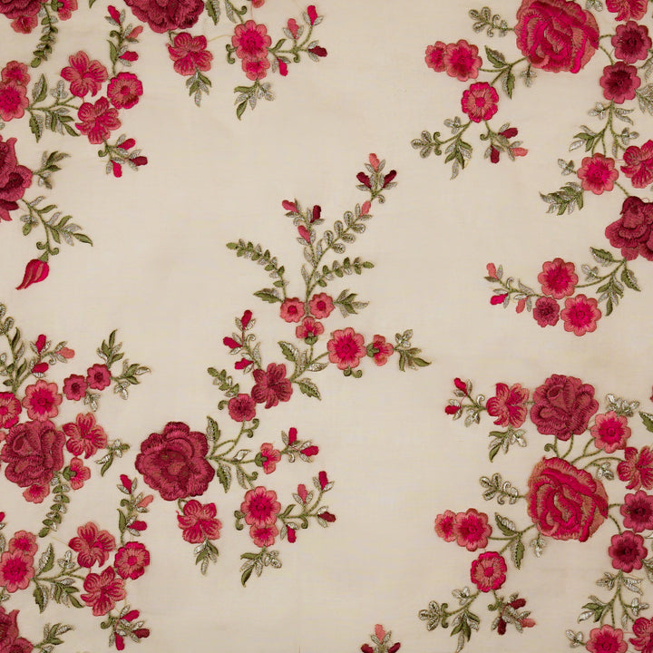 Mahaara Jaal on Peach Silk Organza Embroidered Fabric