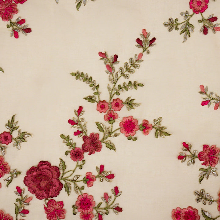 Mahaara Jaal on Peach Silk Organza Embroidered Fabric