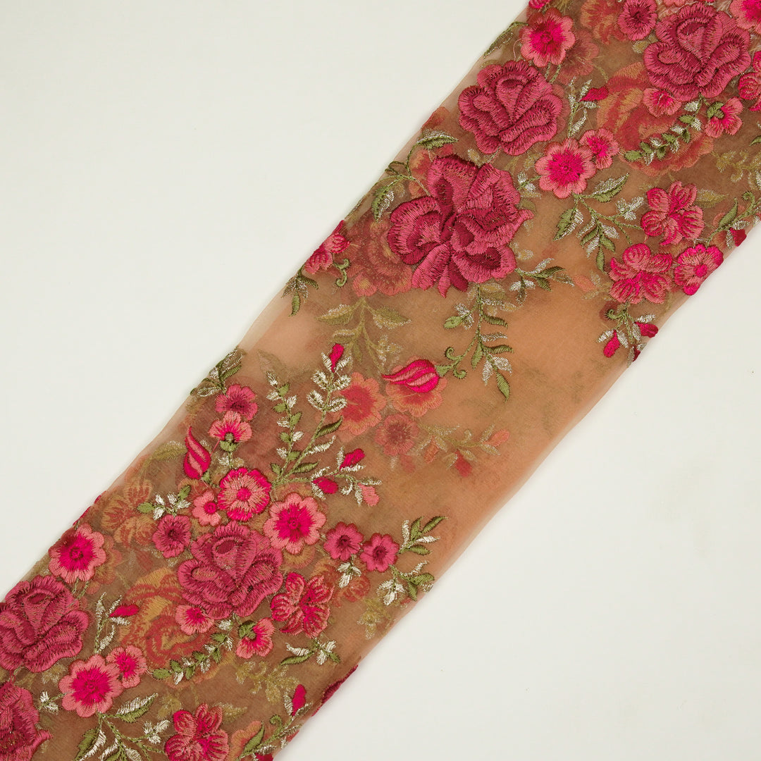 Mahaara Jaal on Peach Silk Organza Embroidered Fabric