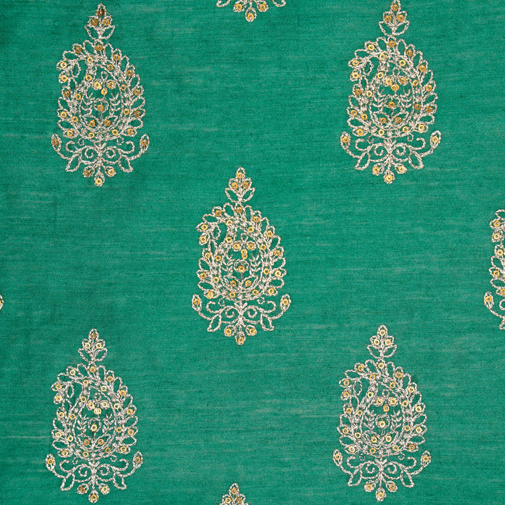 Chaitali Buta on Teal Munga Silk Embroidered Fabric