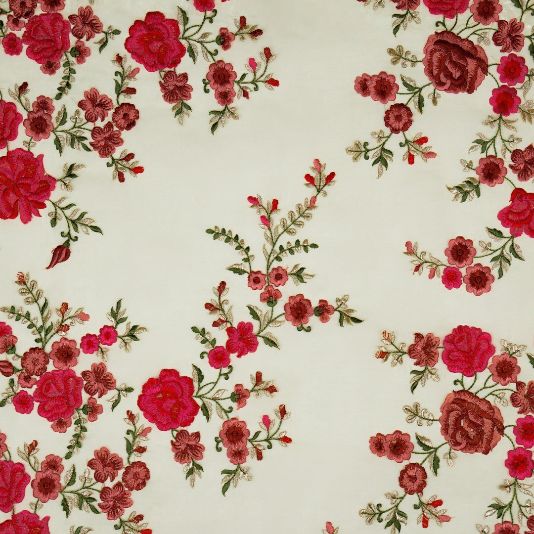 Mahaara Jaal on Cream Silk Organza Embroidered Fabric