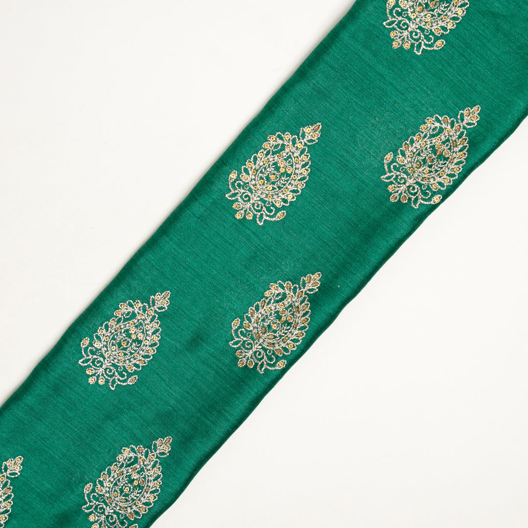 Chaitali Buta on Teal Munga Silk Embroidered Fabric