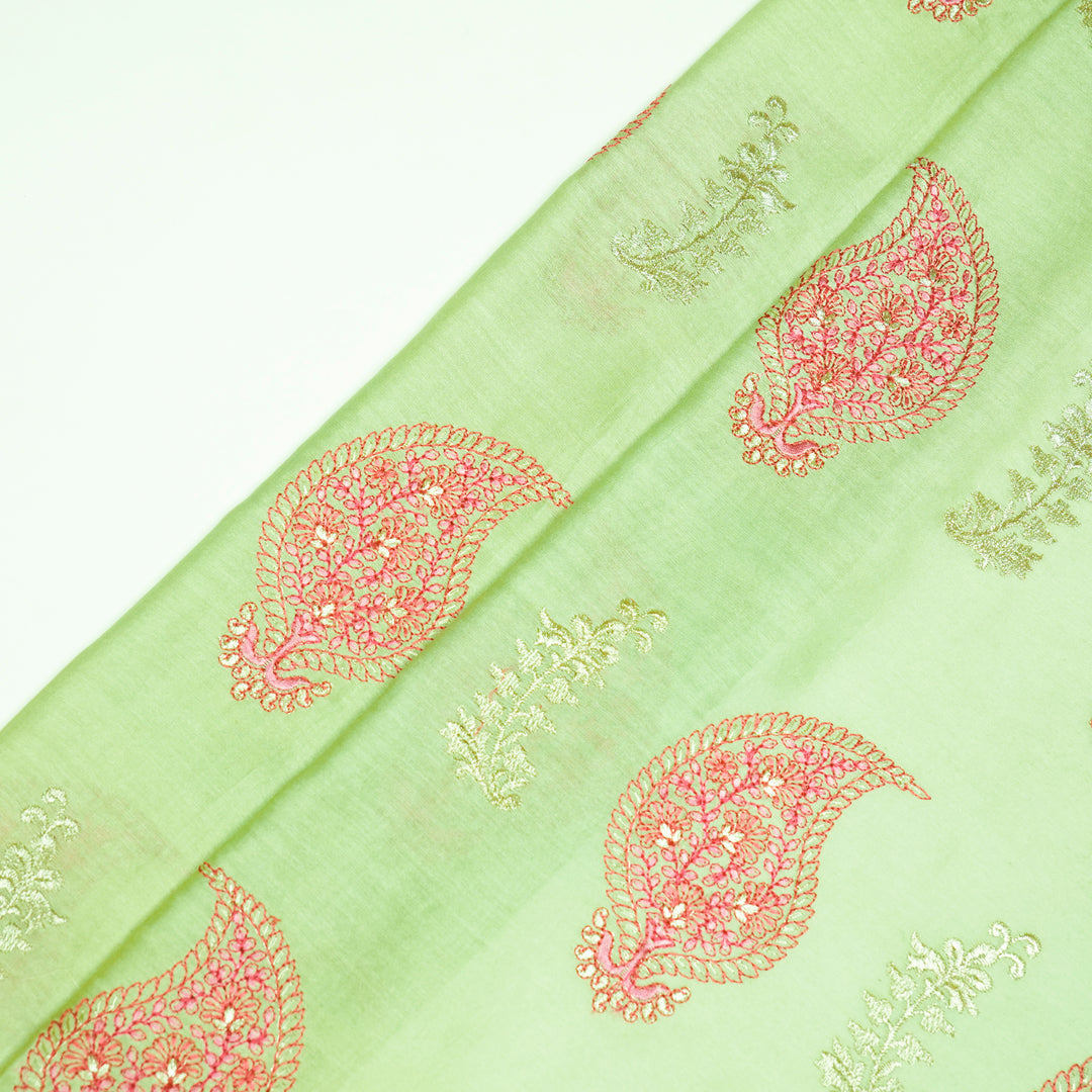 Umaima Buta on Sea Green Luxe Silk Chanderi Embroidered Fabric