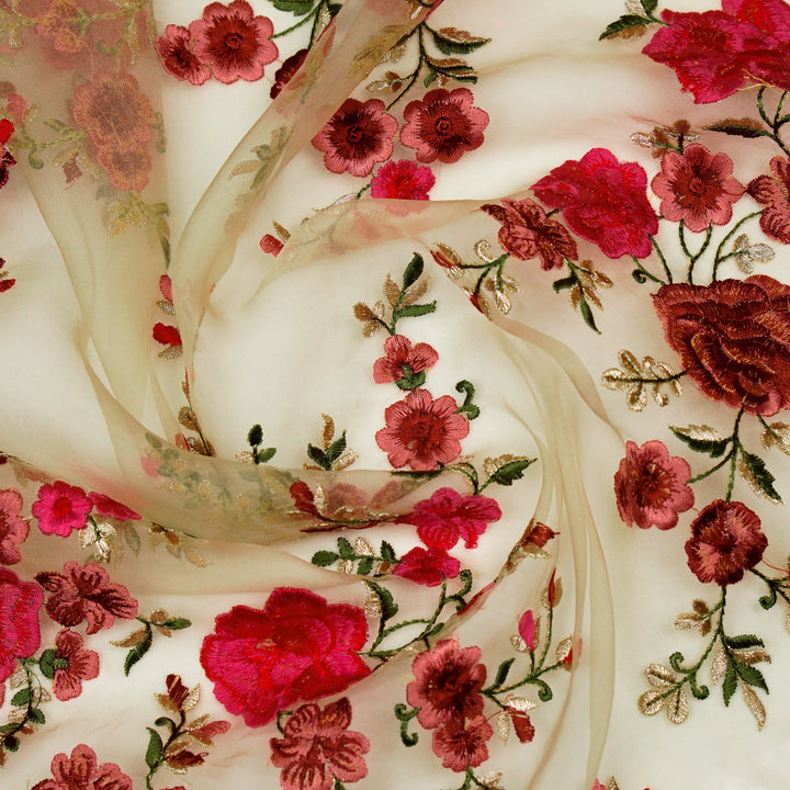 Mahaara Jaal on Cream Silk Organza Embroidered Fabric