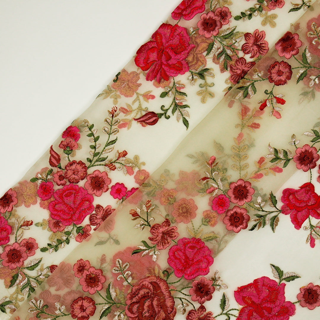 Mahaara Jaal on Cream Silk Organza Embroidered Fabric