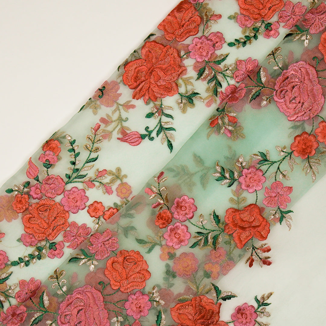 Mahaara Jaal on Light Aqua Silk Organza Embroidered Fabric