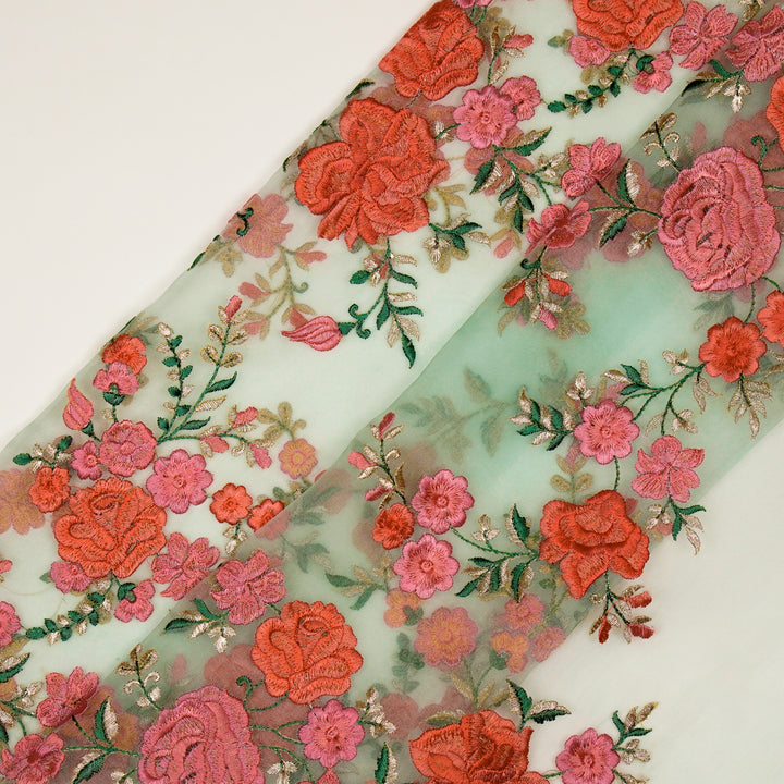 Mahaara Jaal on Light Aqua Silk Organza Embroidered Fabric