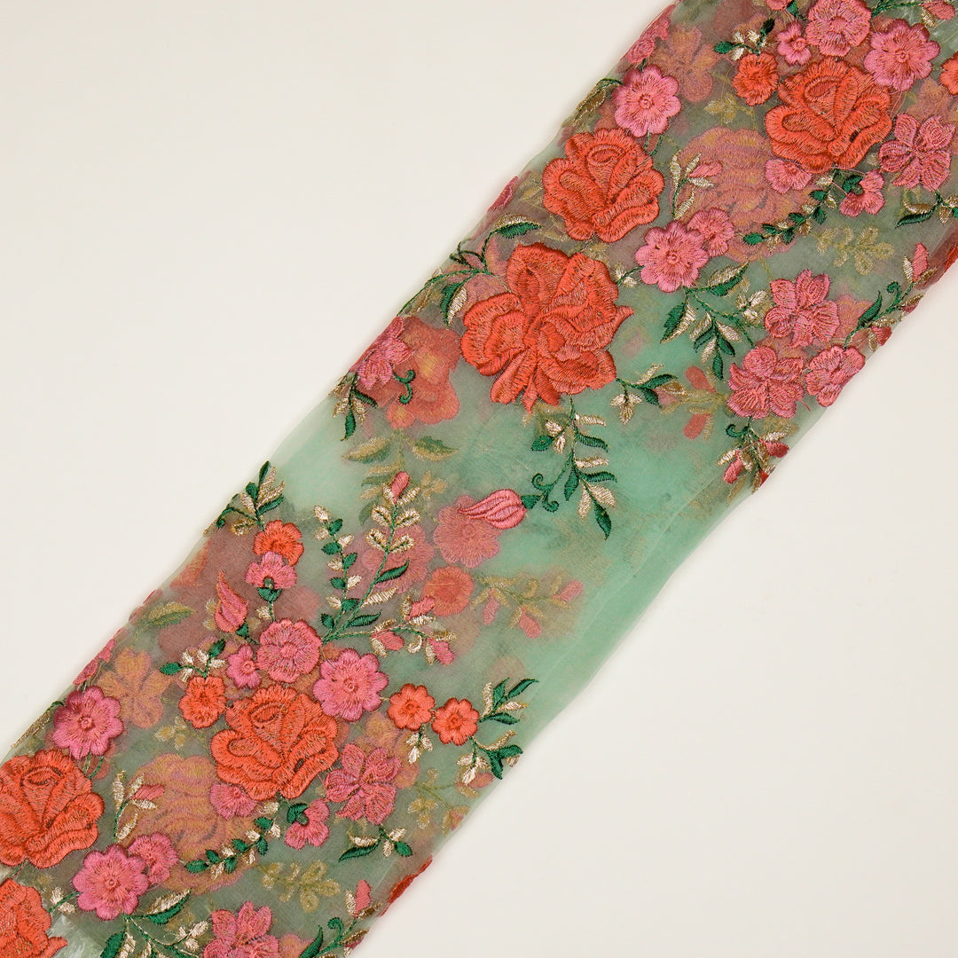 Mahaara Jaal on Light Aqua Silk Organza Embroidered Fabric