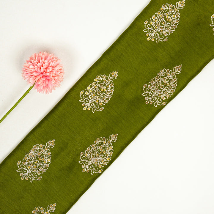 Chaitali Buta on Olive Munga Silk Embroidered Fabric