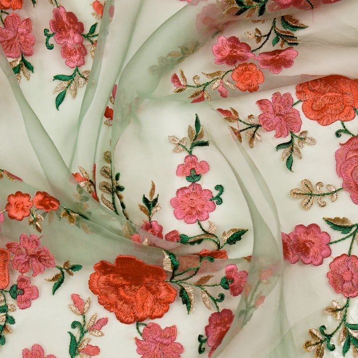 Mahaara Jaal on Light Aqua Silk Organza Embroidered Fabric