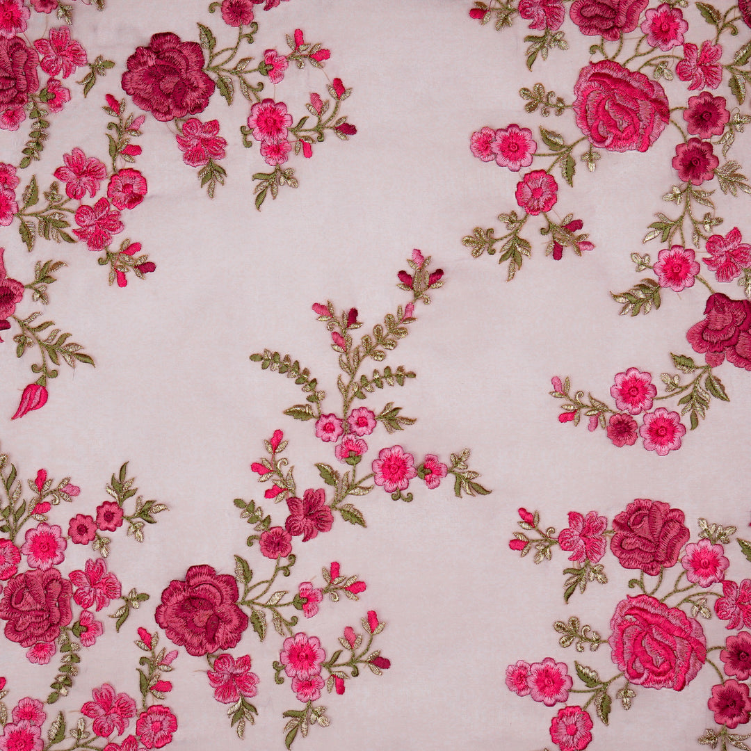 Mahaara Jaal on Deep Mauve Silk Organza Embroidered Fabric