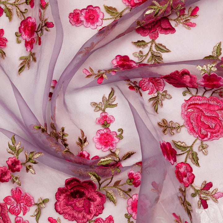 Mahaara Jaal on Deep Mauve Silk Organza Embroidered Fabric
