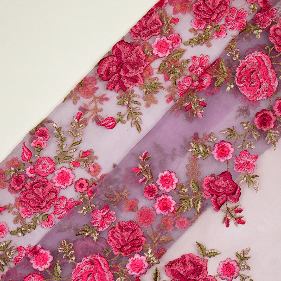 Mahaara Jaal on Deep Mauve Silk Organza Embroidered Fabric