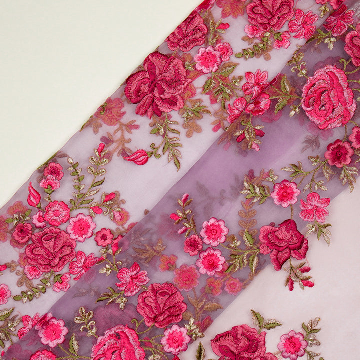 Mahaara Jaal on Deep Mauve Silk Organza Embroidered Fabric