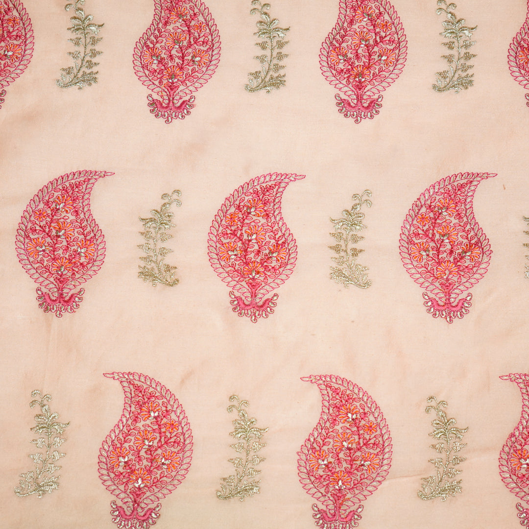 Umaima Buta on Peach Luxe Silk Chanderi Embroidered Fabric