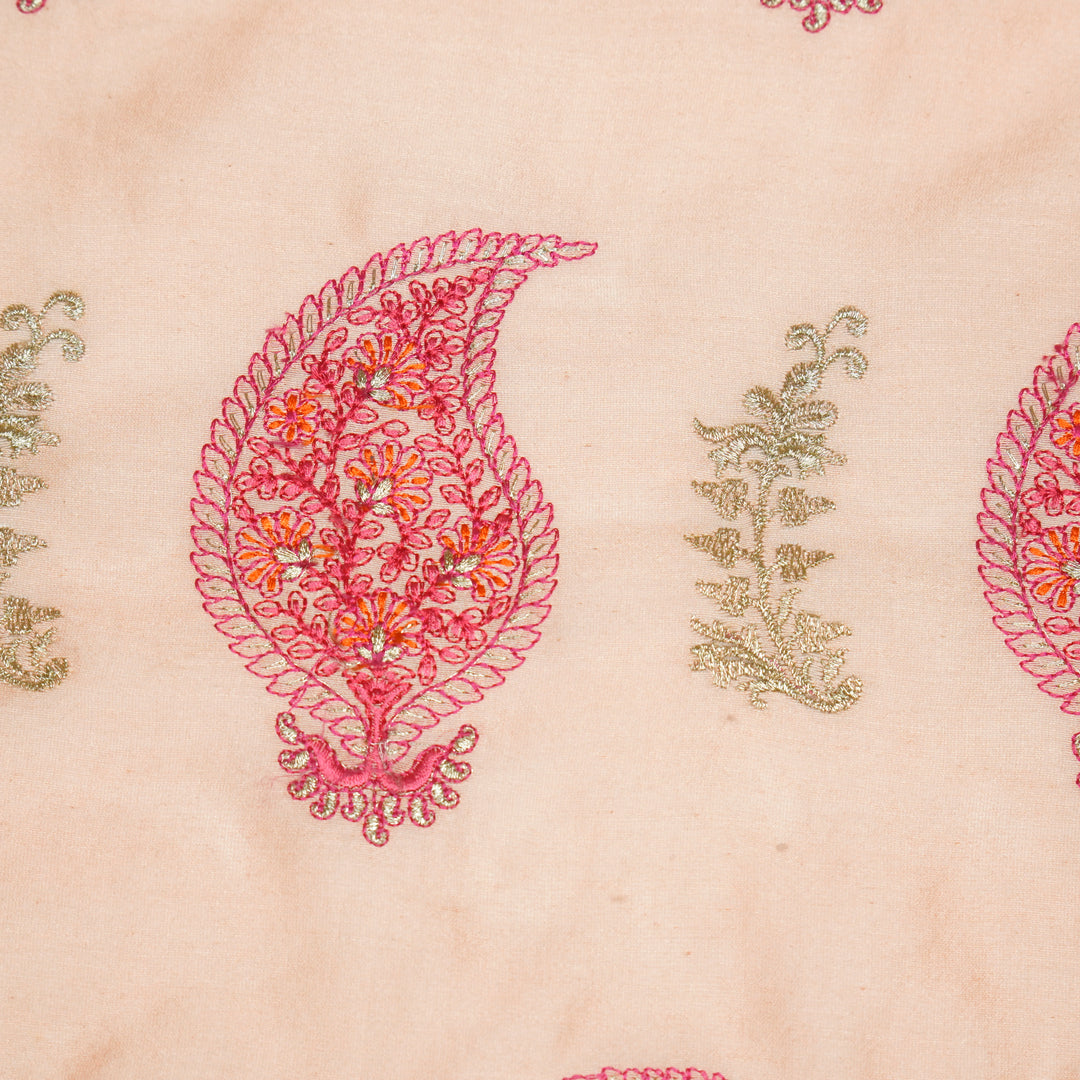 Umaima Buta on Peach Luxe Silk Chanderi Embroidered Fabric