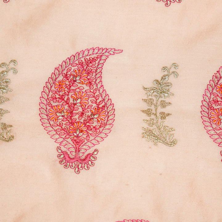Umaima Buta on Peach Luxe Silk Chanderi Embroidered Fabric